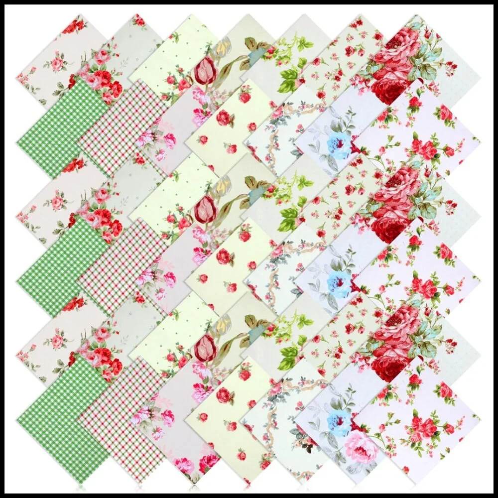 Vintage Floral Quilting Fabric Squares Cotton Pre-Cut Patchwork DIY Crafts